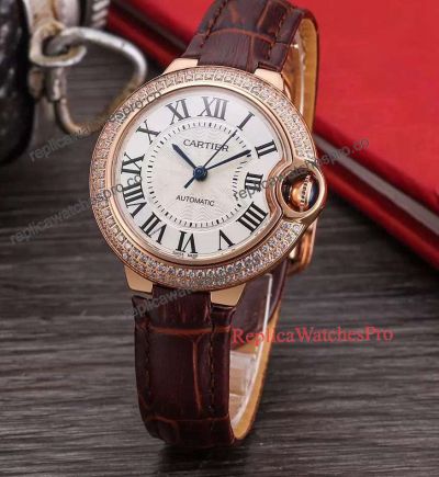 Copy Cartier Ballon Bleu 33mm Automatic Rose Gold Diamond Watch